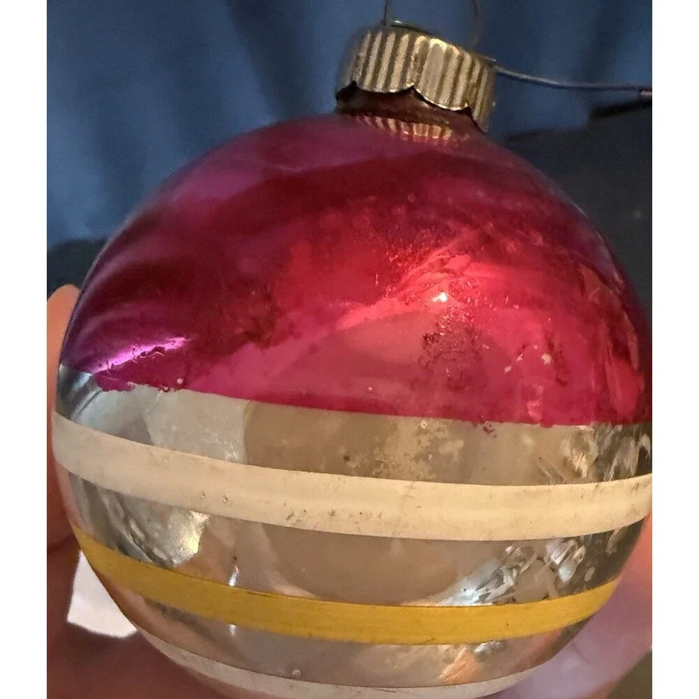 VTG 50's Shiny Brite Mercury Glass Christmas Ornament Striped Ball MCM Holiday